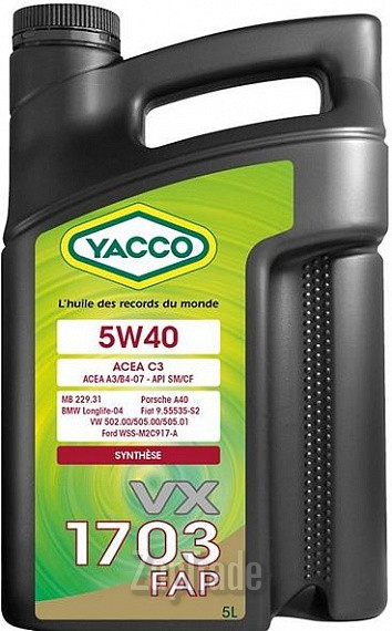 Купить моторное масло Yacco VX 1703 FAP, в интернет-магазине в Москве