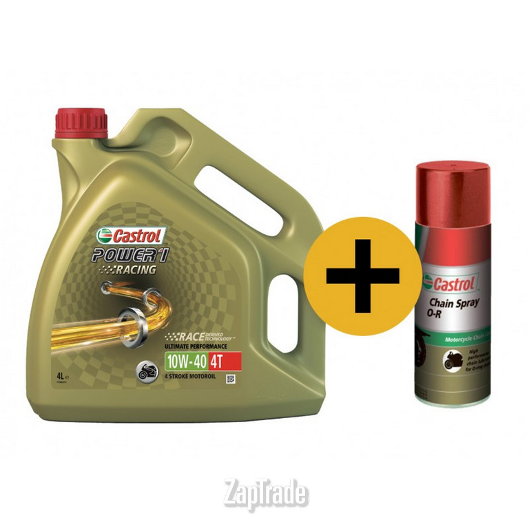 Купить моторное масло Castrol Промо-набор Моторное масло Power 1 Racing 4T, 4 л + смазка для цепи Chain Spray O-R, 400 мл, в интернет-магазине в Москве
